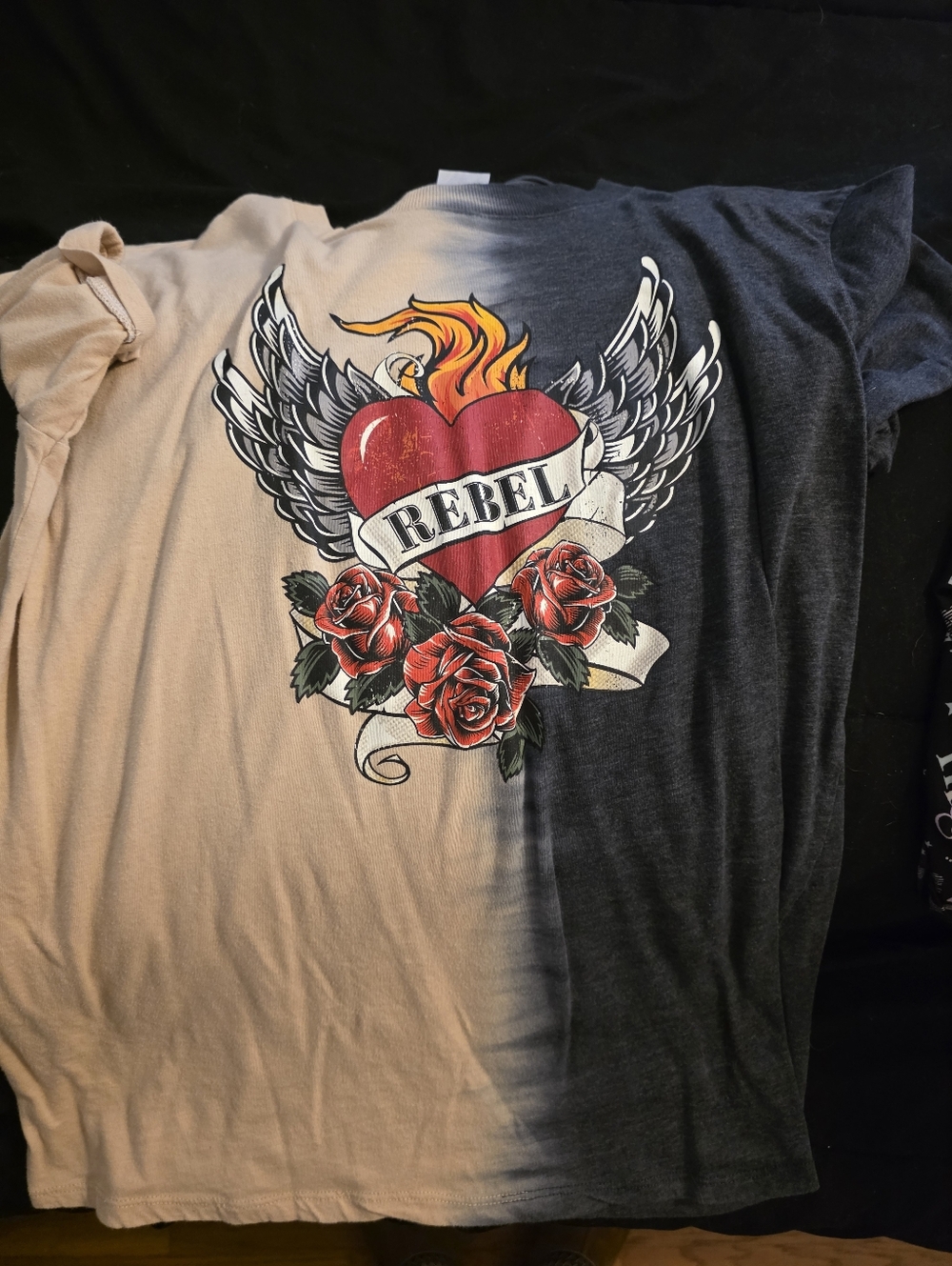 Rebel Heart Graphic Tee - Two-Tone Beige & Charcoal